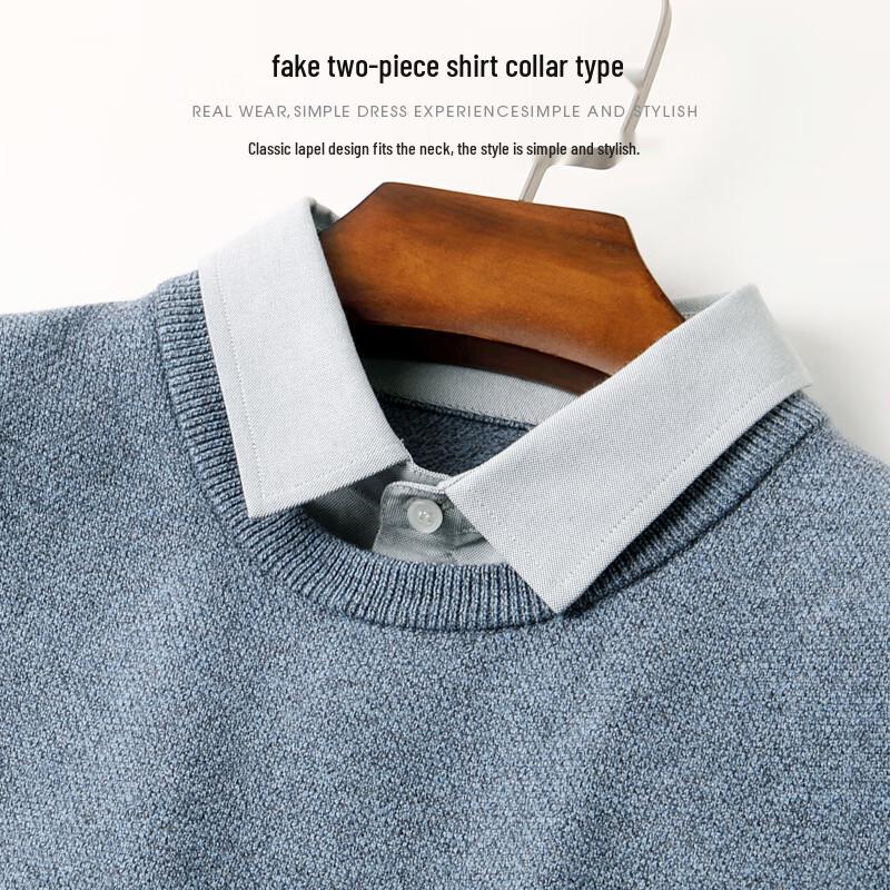 Hengyuanxiang Men's Faux Two-Piece Wool Blend Pullover