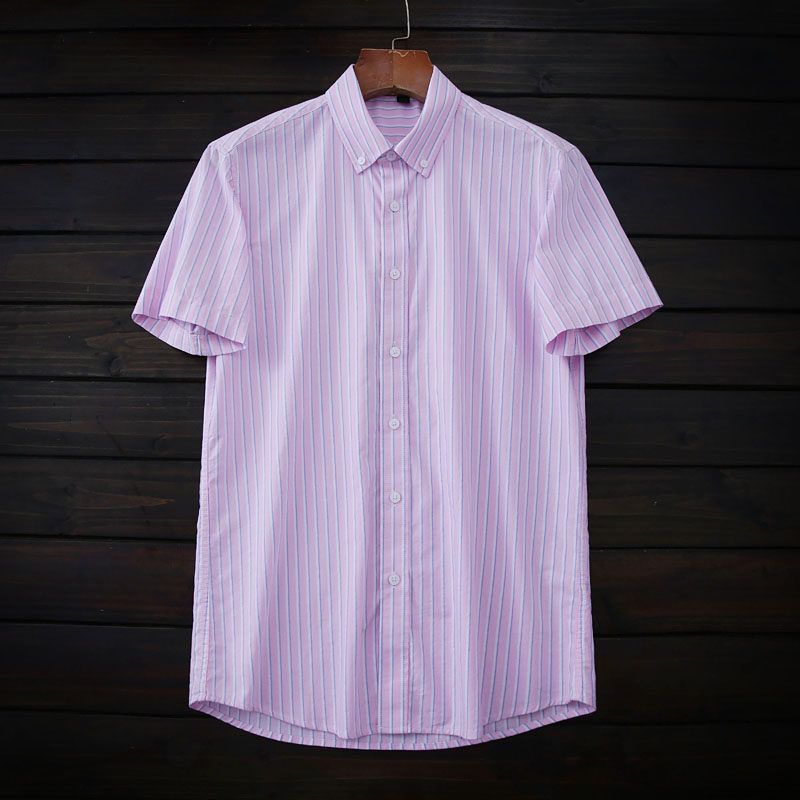 Nature Enzyme Washed 100/Cotton Export Factory Tail Order Men Summer Casual Stripes Short Sleeve Shirt Shirt