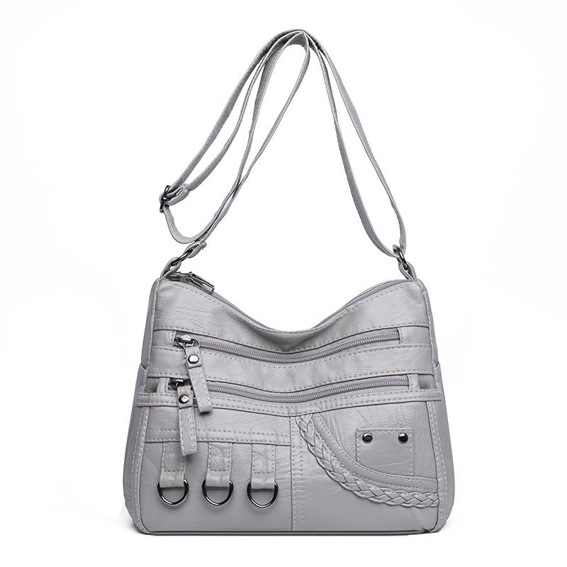 Women's Soft Leather Crossbody Bag Middle-Aged Mother Bag Multi-Layer Shoulder Bag