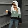 Women's Autumn and Winter New Loose Contrasting Color Spliced Zipper Hooded Long Sleeved Top for Women