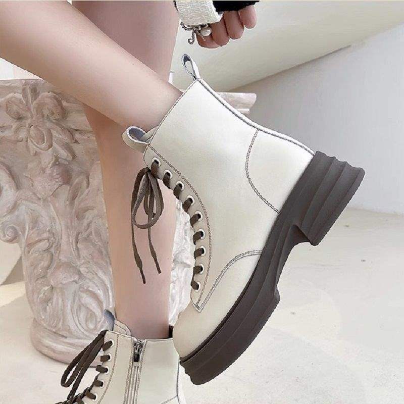 Martin Boots Women's 2025 New British Brown Boots Spring and Autumn Single Boots Heightened Platform Short Boots Thick Velvet Snow Boots