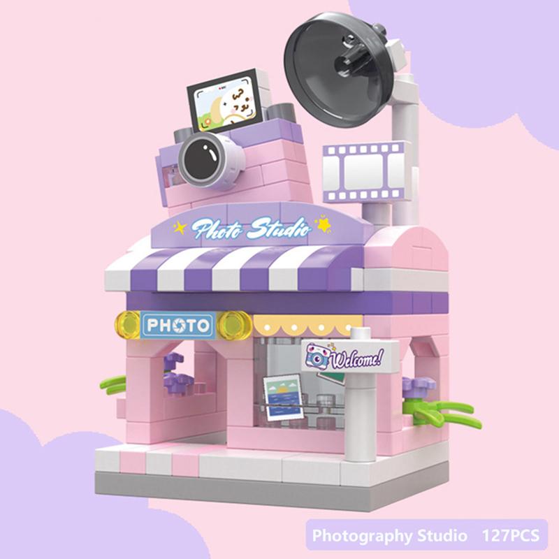 

Micro Bricks Street View City Creative Architecture Building Blocks Jewelry Store Photo Studio Model Bricks Toys Gift Kids Adult