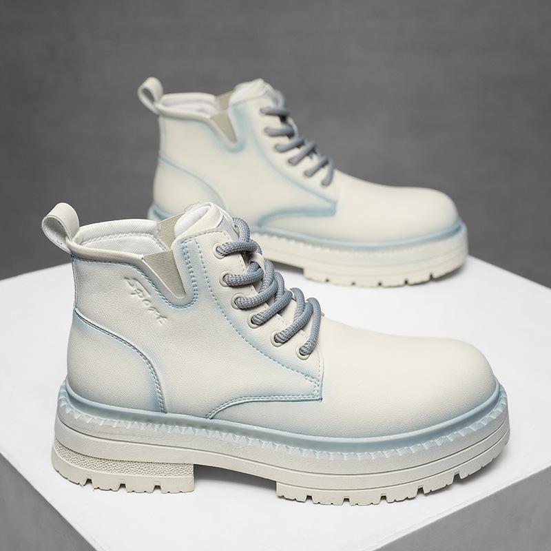 Martin boots autumn high-top British wind locomotive white leather boots casual sports thick-soled heightening boots