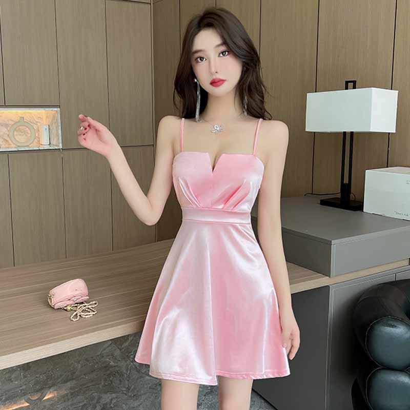 

Женская одежда ночной клуб бар халтер низкий вырез облегающее платье тренд L розовый