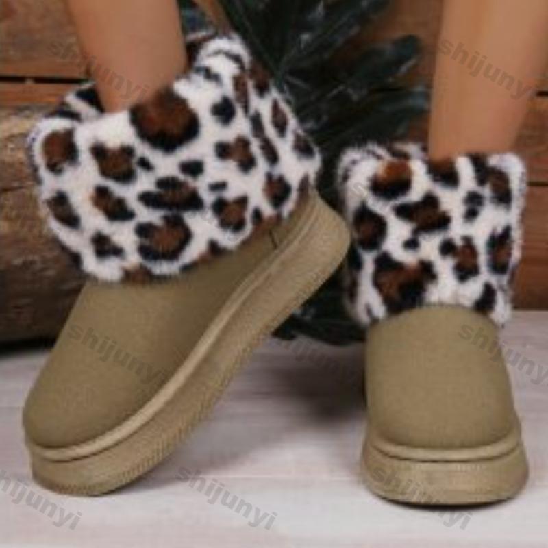 Women Snow Boots Leopard Print Winter Leopard Print New Platform Anti Slip Warm Comfort Thick Soled Plush Snow Ankle Boots