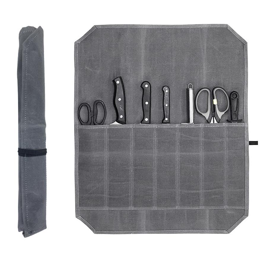 Canvas Knife Roll Bags Portable Knife Storage Roll Bags Chef Knife Carrier Waterproof Knife Roll Storage Bag with 7 Slots