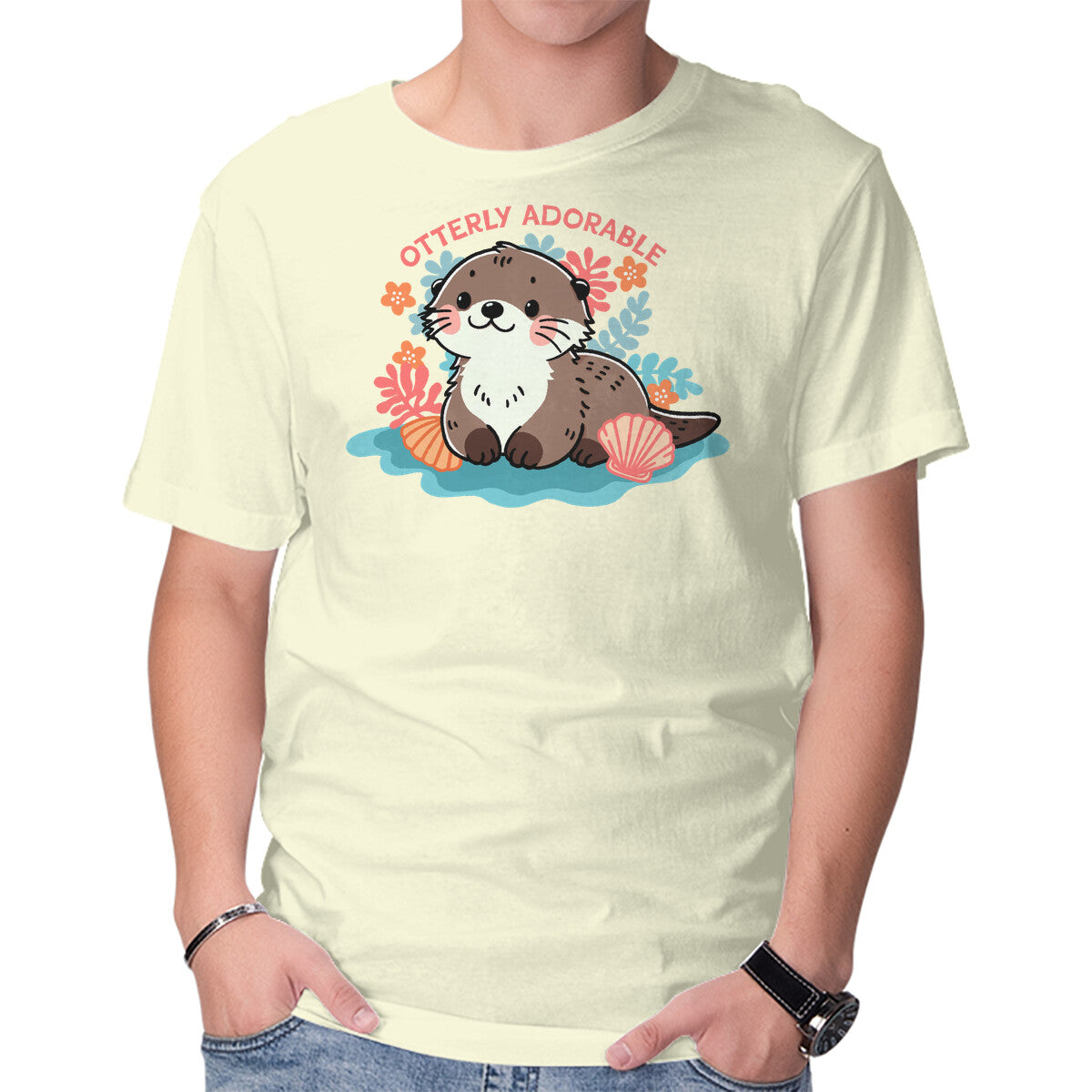Unisex Crew Neck T-Shirt Otterly Adorable Graphic Short Sleeve Casual Tee L