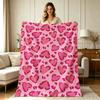 Soft Flannel Throw Blanket with Cute Heart Leopard Print All Season Warm Cozy Lightweight Blanket for Sofa Couch Bed Office Living Room Home Decorativ