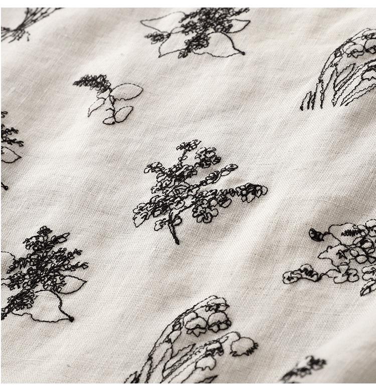 Floral Cotton Linen Mid-Sleeve Round Neck T-Shirt - Artistic Retro Style, Summer 2025 Arrival