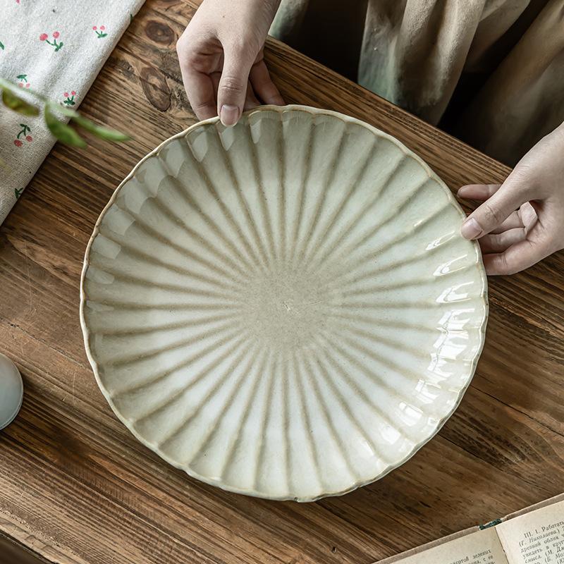 Vintage Plate Petal Plate Japanese Tableware Large Plate Restaurant Western Steak Plate Round Plate Large Plate