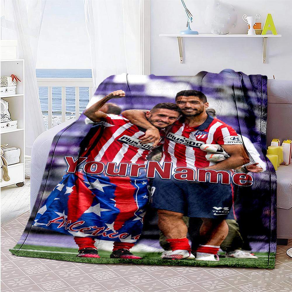 Atletico Madrid Customize Text Blanket Gift Customizable Blanket Soft Warm Cozy Suitable for Bed Home Decor Livingroom Office Ideal for All Seasons