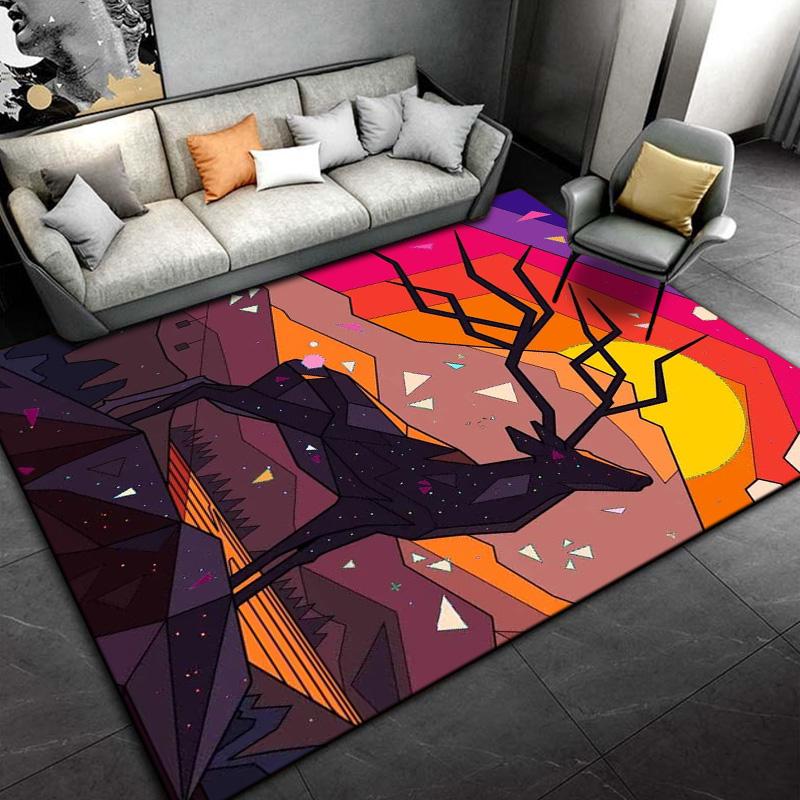 3D Cartoon Nordic Elk Reindeer Area Rug,Carpet Rug for Living Room Bedroom,Child Play Non-slip Floor Mat Sofa Doormat Decoration