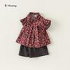 Girl Summer Cotton Plaid Twopiece Set With Short Sleeve Top And Shorts For Kids Age 3 To 8
