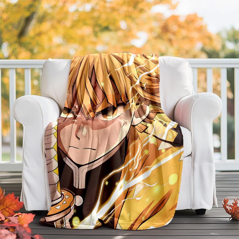1pc Agatsuma Zenitsu Theme Blanket - Digital Print, Polyester, Cozy for All Seasons, Perfect for Outdoor, and Travel