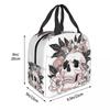 Vintage Gothic Skull Roses Insulated Lunch Bag for Women Children Portable Food Boxes Thermal Lunch Box Tote