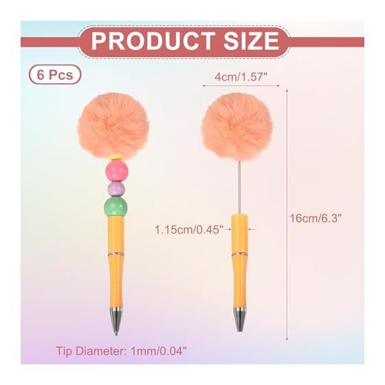 PATIKIL Pom Pom Ballpoint Pens, Fluffy Pompom Pens, Plastic Cute Bead Pens for DIY Gifts, Stationery, 6 Pcs, Orange