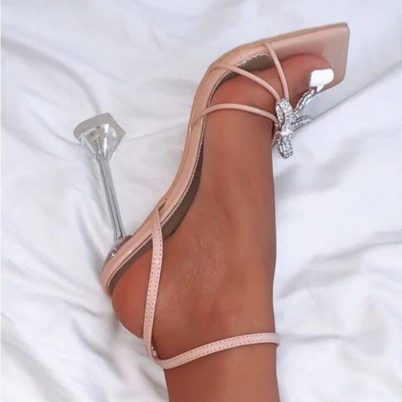 Europäische Station Neue Grenzüberschreitende Europäische und Amerikanische Strassstein Weinflaschen-Fersen Große Größe Damen High Heel Sandalen Damen