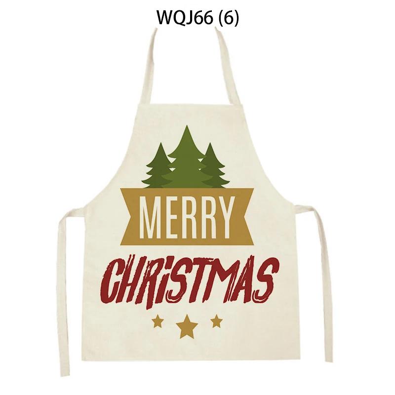 Kitchen Aprons for Women Men Merry Christmas Letters Printed Linen Bibs Household Cleaning Pinafore Home Cooking Apron Delantal
