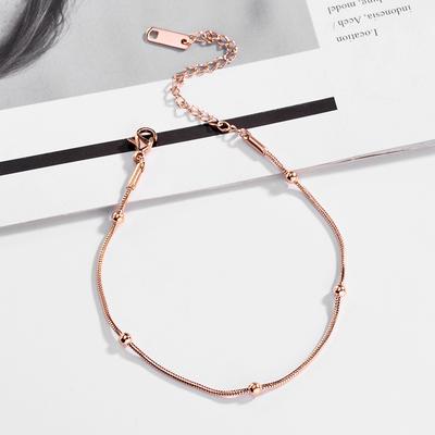 Fashion Simple Snake Chain Five Beads Stainless Steel Charm Bracelet for Women Trendy Daily Wear Bracelet Jewelry