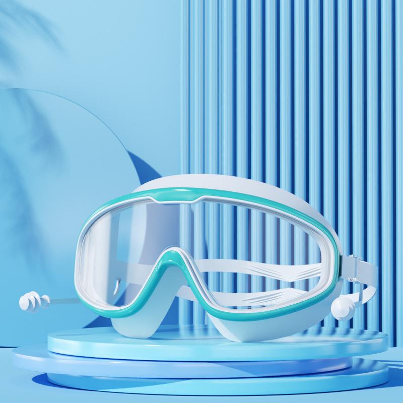 Risers Swimming Goggles Large Frame Nearsighted Swimming Goggles Waterproof Anti-fog HD Transparent One-piece Ear Plugs