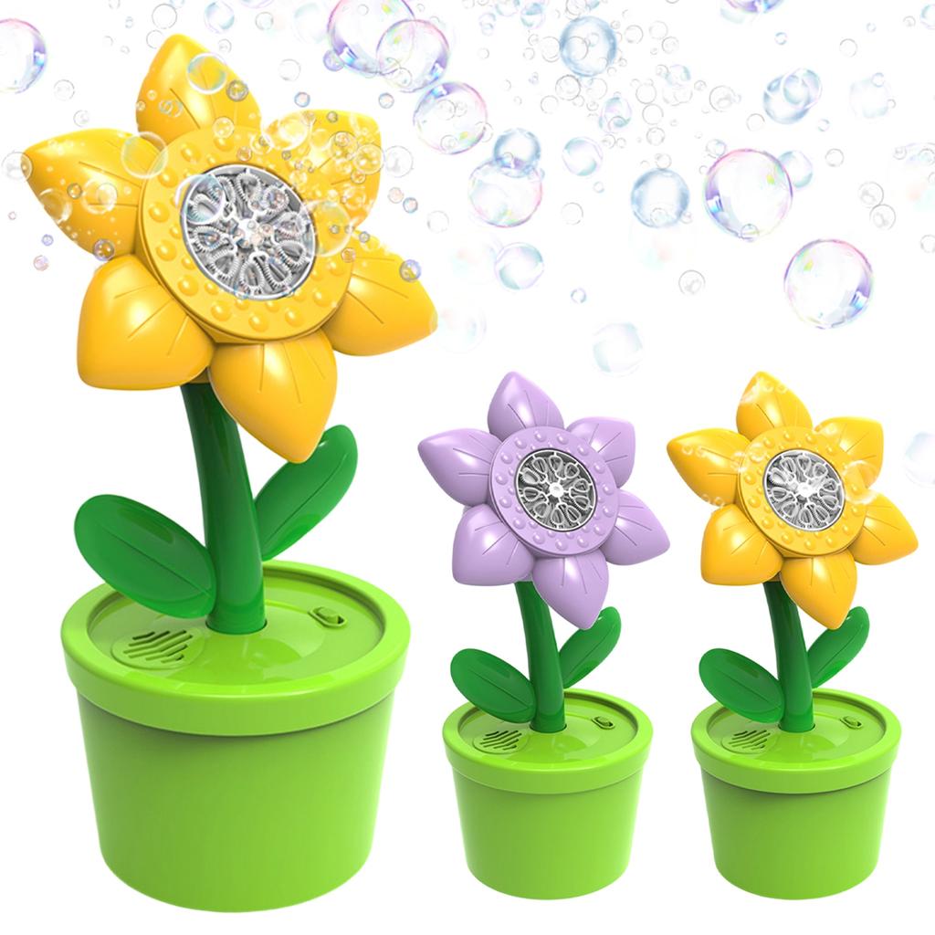 Rechargeable Bubble Machine with Music and Lights Flower Shape Bubble Blower Toy for Outdoor Use Kids Entertainment and Party Decoration