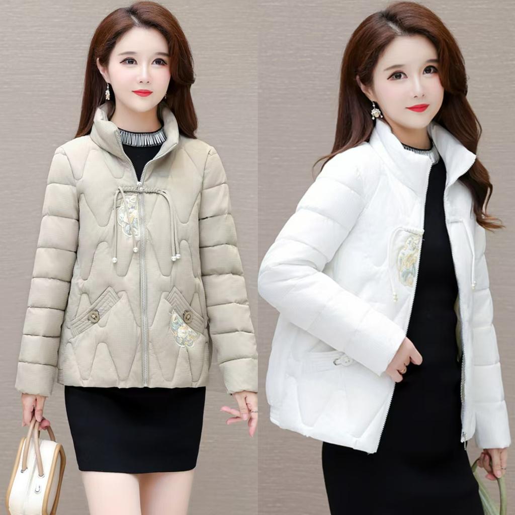 Down cotton-padded clothes women's stand-up collar short embroidered new cotton-padded jackets loose warm thick coats