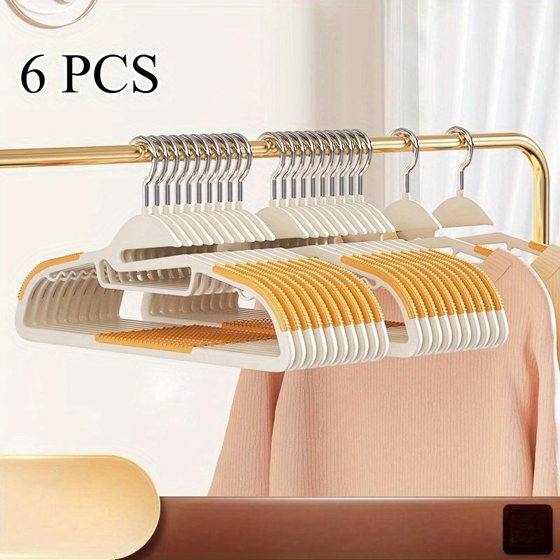 6pcs Plastic Clothes Hangers with Collar Protectors | Durable Non-Slip Wardrobe Closet Storage Organizer Hooks for Shirts