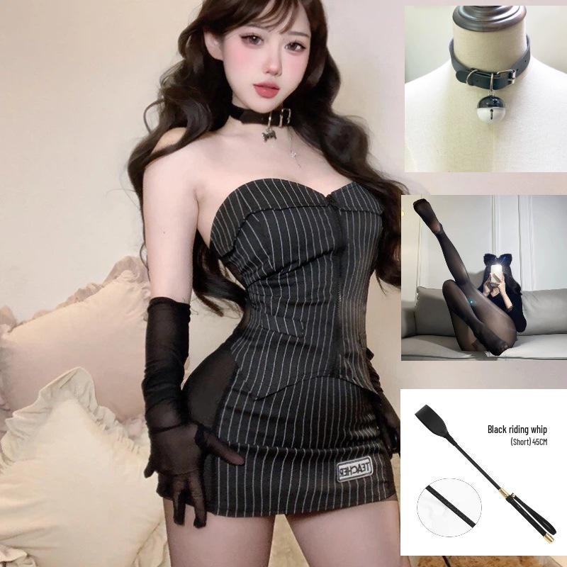 Spicy Striped Sexy Teacher Costume - Nightclub Cosplay Secretary Set