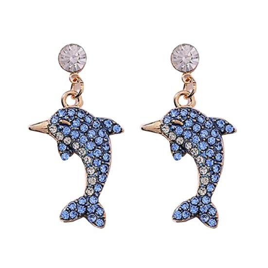 Cute Dolphin Shape Shiny Full Rhinestone Inlaid Women Stud Earrings Jewelry Gift