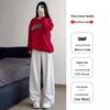 Women's White-Gray High-Waisted Wide-Leg Sweatpants - Petite, Slimming, Casual Athletic Wear for Autumn 2024