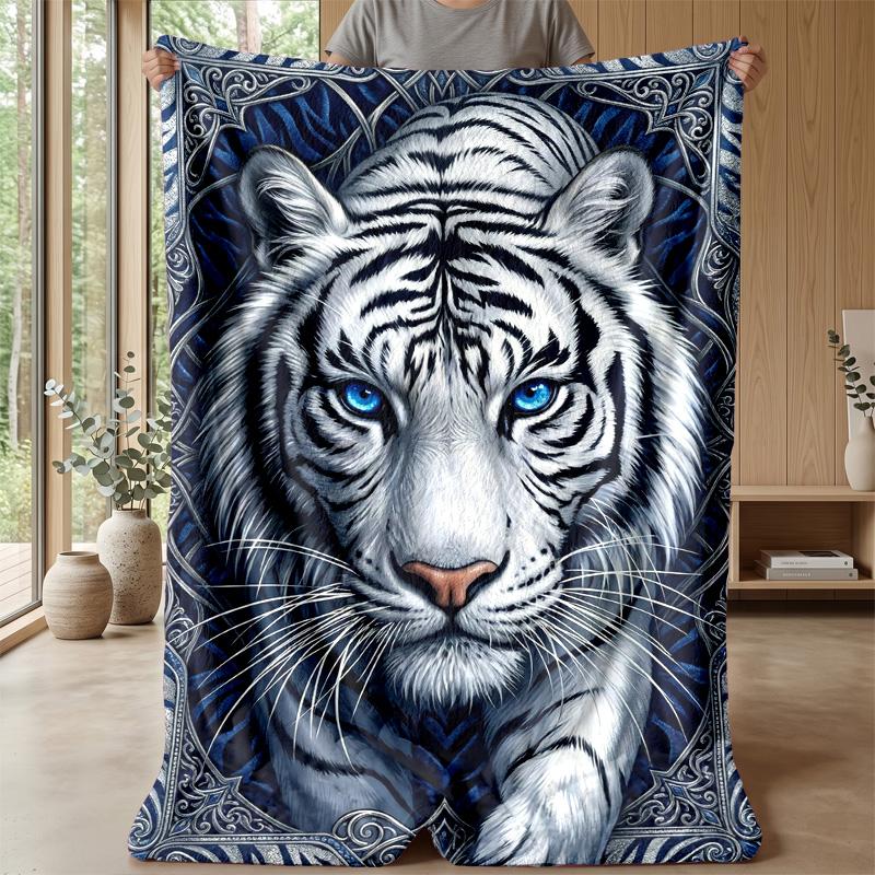 White Tiger Fantasy 3 Theme blanket Lightweight Warm Flannel Blanket Decorative Throw Blanket for Home Decoration