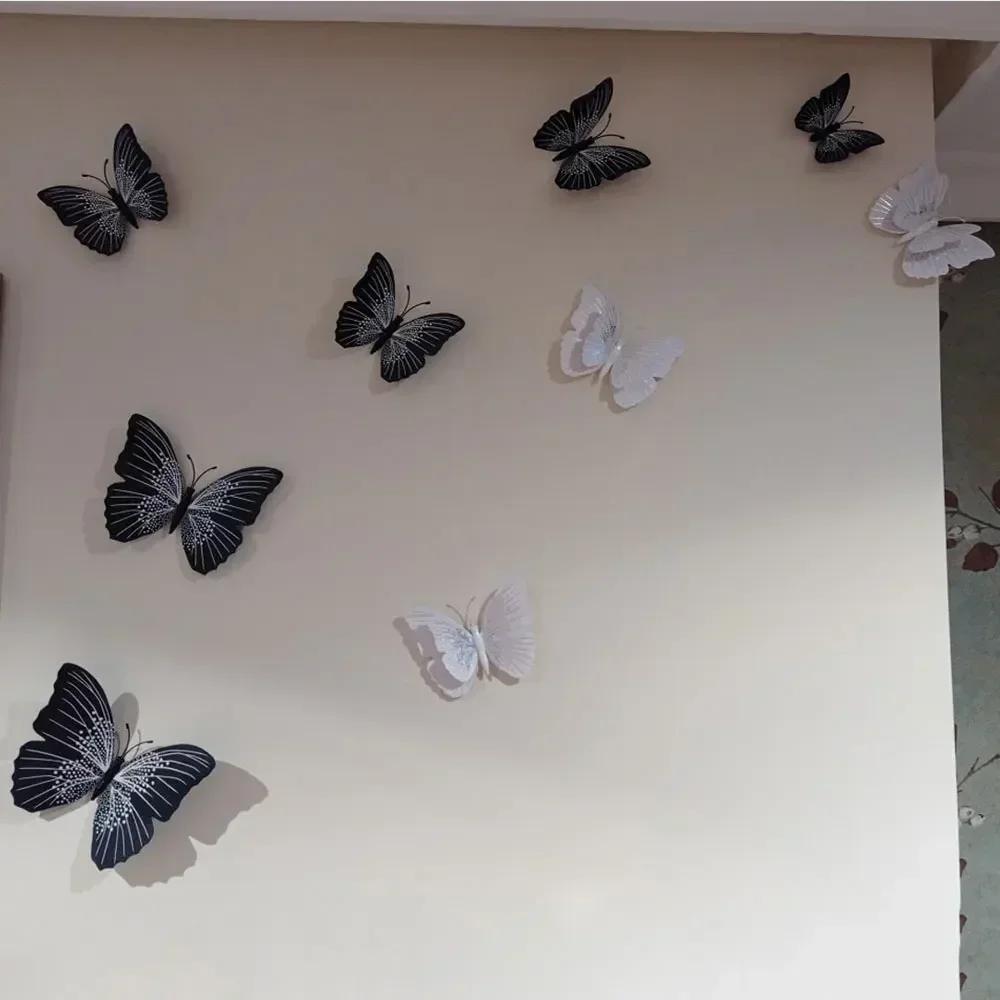 12pcs PVC 3D Butterfly Wall Decor Cute Butterflies Wall Stickers Art Decals Home Decoration Room Wall Art