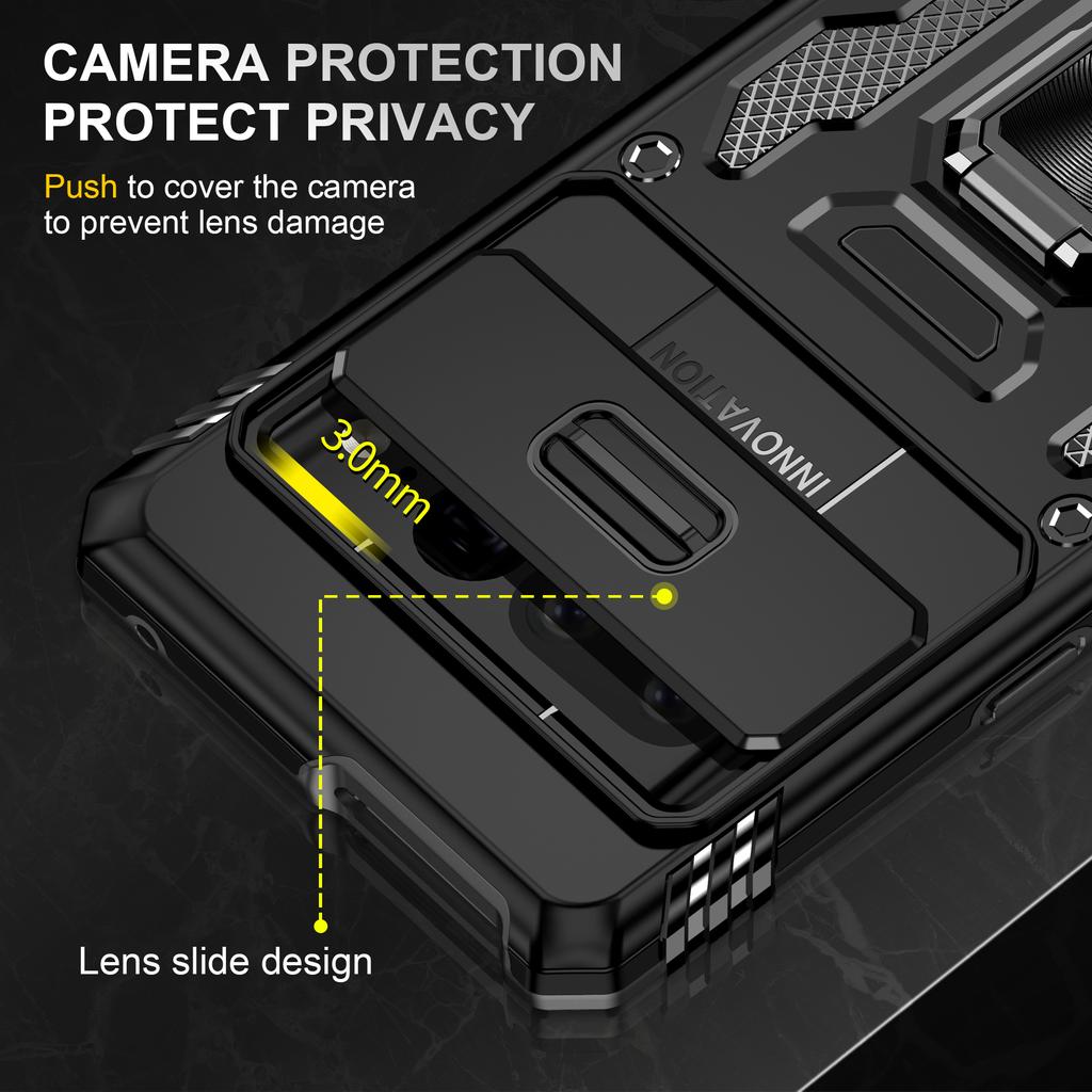 For Google Pixel 9 Pro XL 8 7 Pro Case with Slide Camera Cover, 360° Magnetic Ring Kickstand Upgraded Military Grade Shockproof