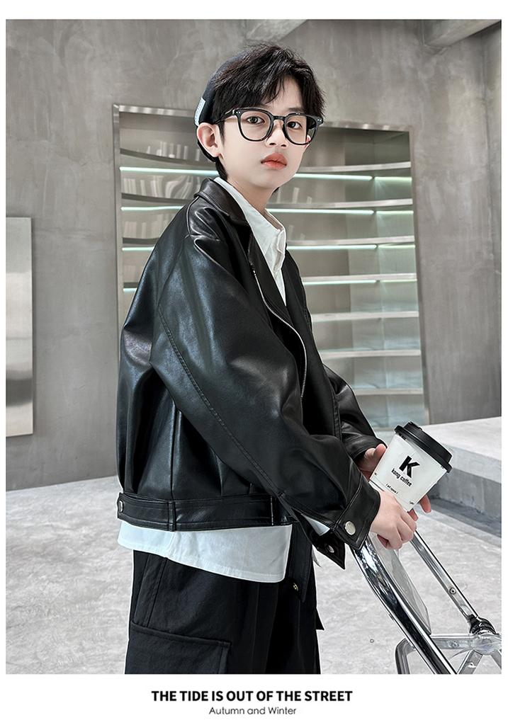 Children's Clothing, Boys' Spring Clothing, Leather Jacket, 2026 New Spring and Autumn Style Jacket, Mid Size Boys' Spring Clothing Trend