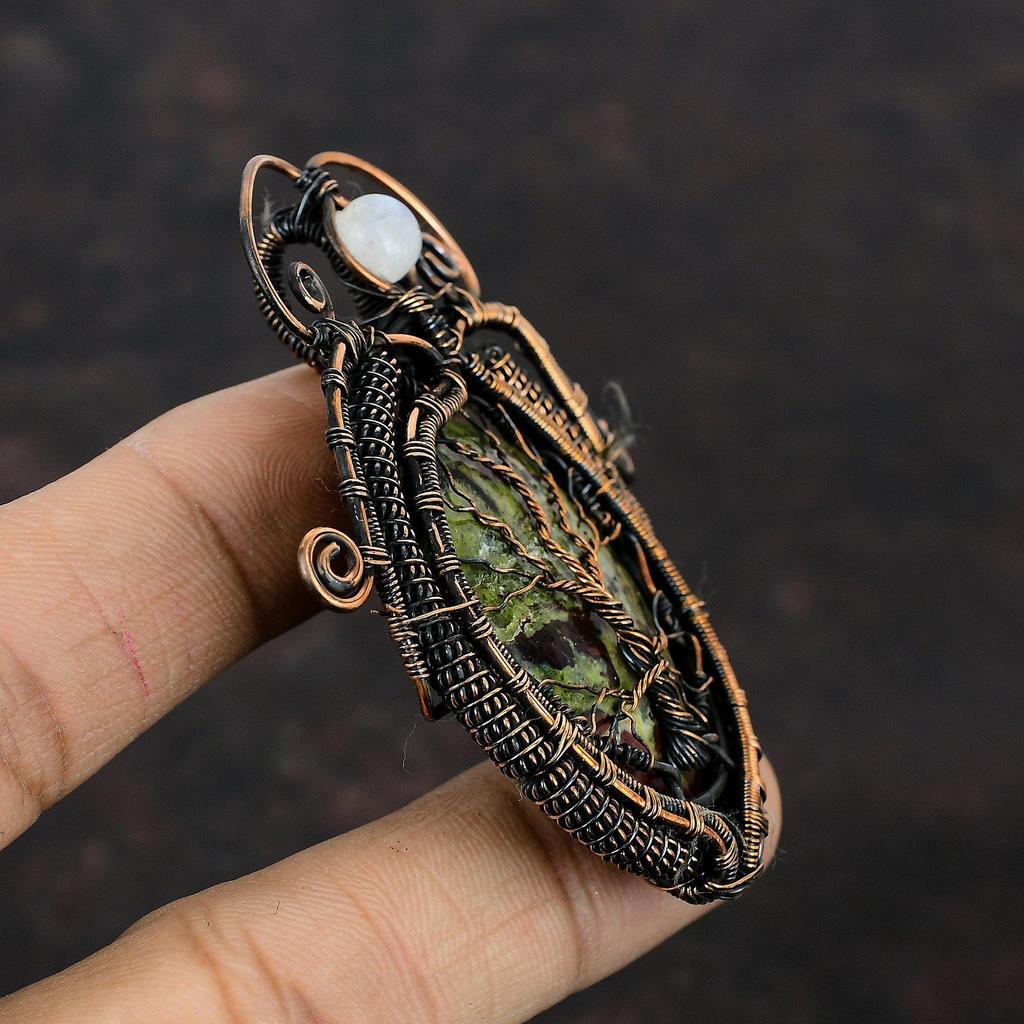 Tree Of Life Dragon Bloodstone Pendant Copper Wire Wrapped Gemstone Pendant Handmade Rainbow Moonstone Pendant Gift For Her Copper Jewelry