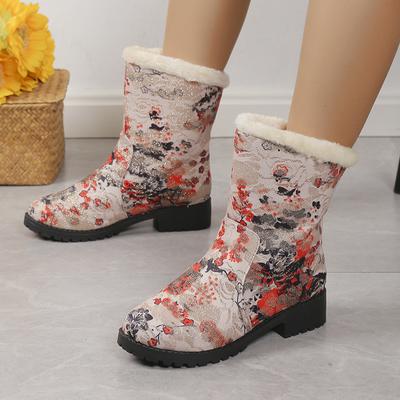 Fashion 2024 Hot Sale Ladies Shoes Sleeve Women's Boots Winter Round Toe Warm Fleece Short Barrel Chunky Heel Large Size Snow Boots