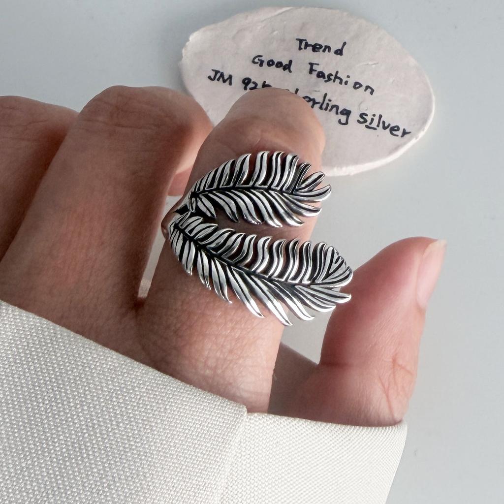 Xiaomi BF CLUB 925 Sterling Silver Ring For Women Jewelry Retro Leaf Open Vintage Handmade Ring Allergy For Party Birthday Gift