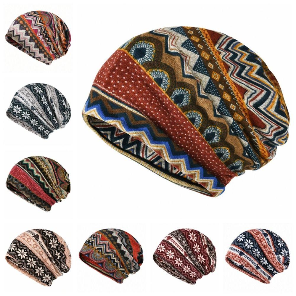 Plaid Print Pullover Hat Multifunctional Casual Hedging Cap fashion Turban Hats  Autumn and Winter