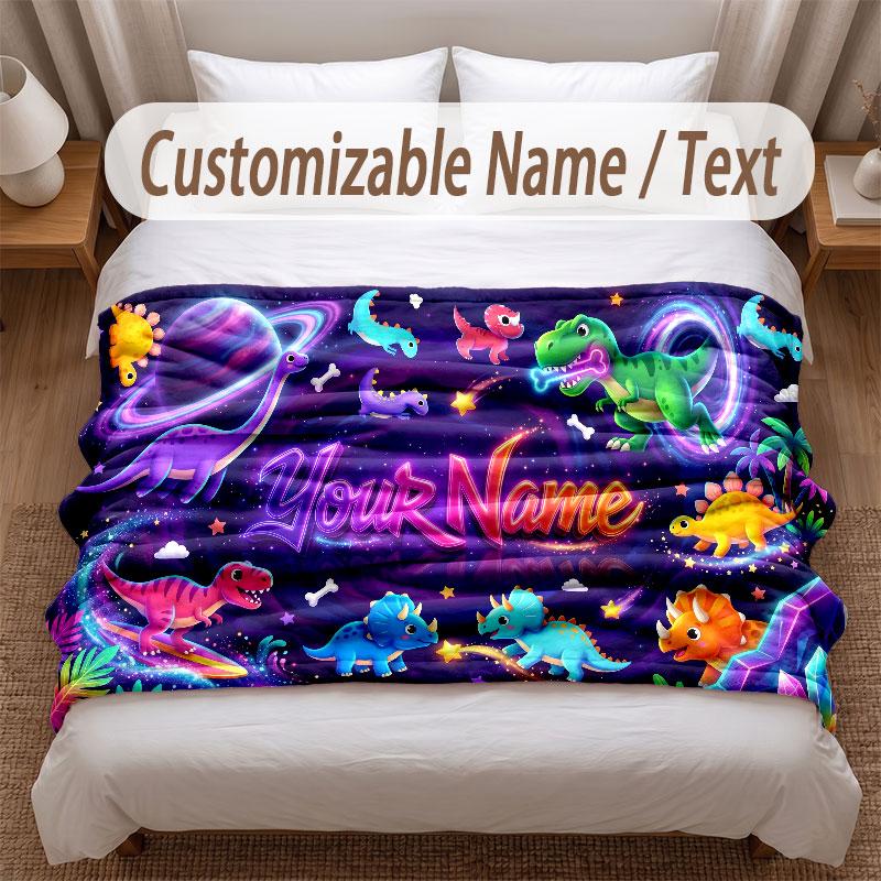 Manta Macia Tema Dinossauro Personalizada com Nome e Texto Impresso Manta Quente Decoração de Casa, Sofá, Quarto