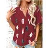 Women Casual Notched  Lapel Feather Print Short-sleeved Blouse Top