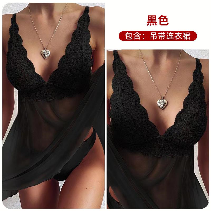 Women's Ladies Sexy Lace Sling Bra Panties Mesh Stitched Lace Pendant Butterfly Four-piece Split Sexy Suit