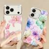 Watercolor Flowers Print Case For iPhone 17 Pro Max iPhone 16 15 14 13 Pro Max 11 17e 16e Plating Lens Frame Clear Soft Silicone Back Cover