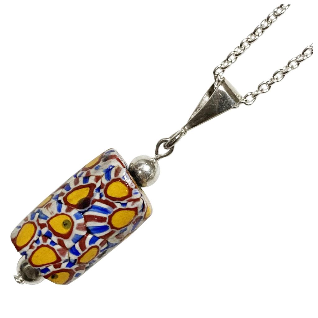 Venetian Lampwork Bead Antique Beads SILVER925 Pendant Necklace Millefiori Venetian Trade Beads Azuki Chain Necklace 50cm Antiquebeads Handmade Beads
