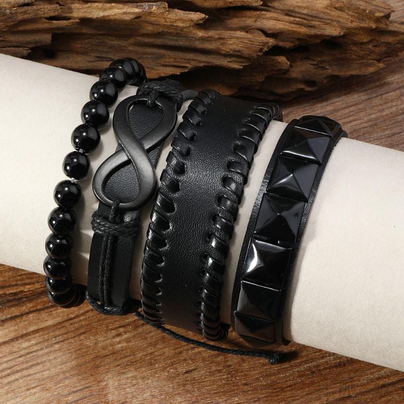 New Hot-selling 8-character Alloy Accessories Four-piece Cowhide Bracelets, Jewelry