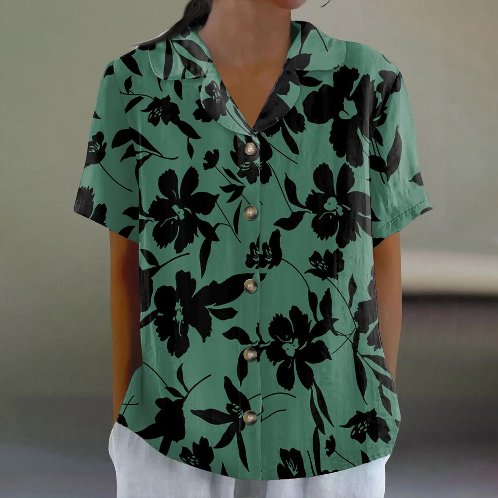 Women's Shirt With Floral Print Buttons, Long Sleeved Casual Regular Shirt Collar Top