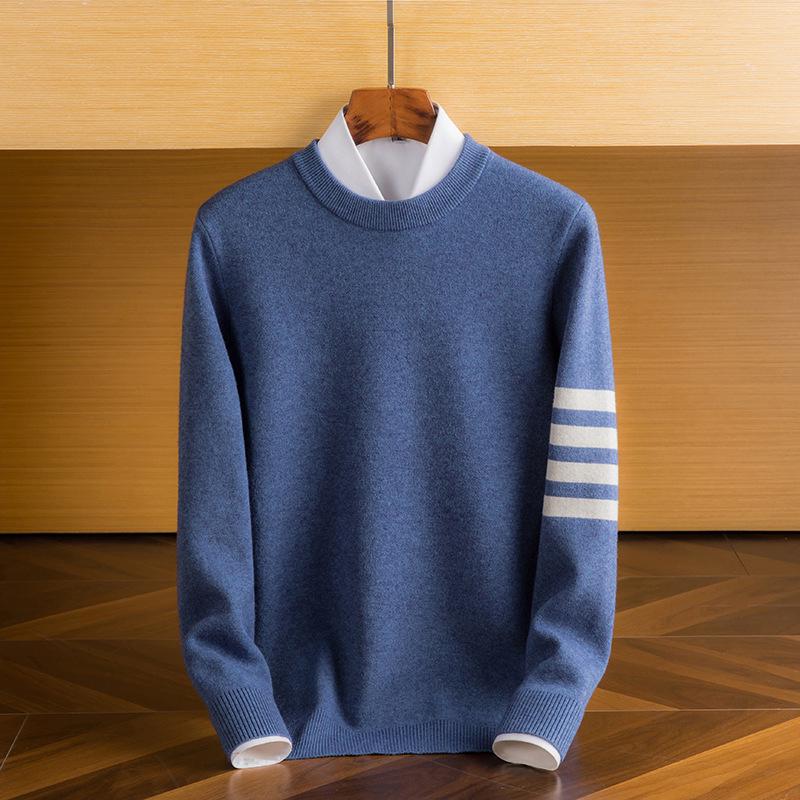 Men s Casual Solid Color Knit Sweater - Autumn/Winter Warm Base Layer M