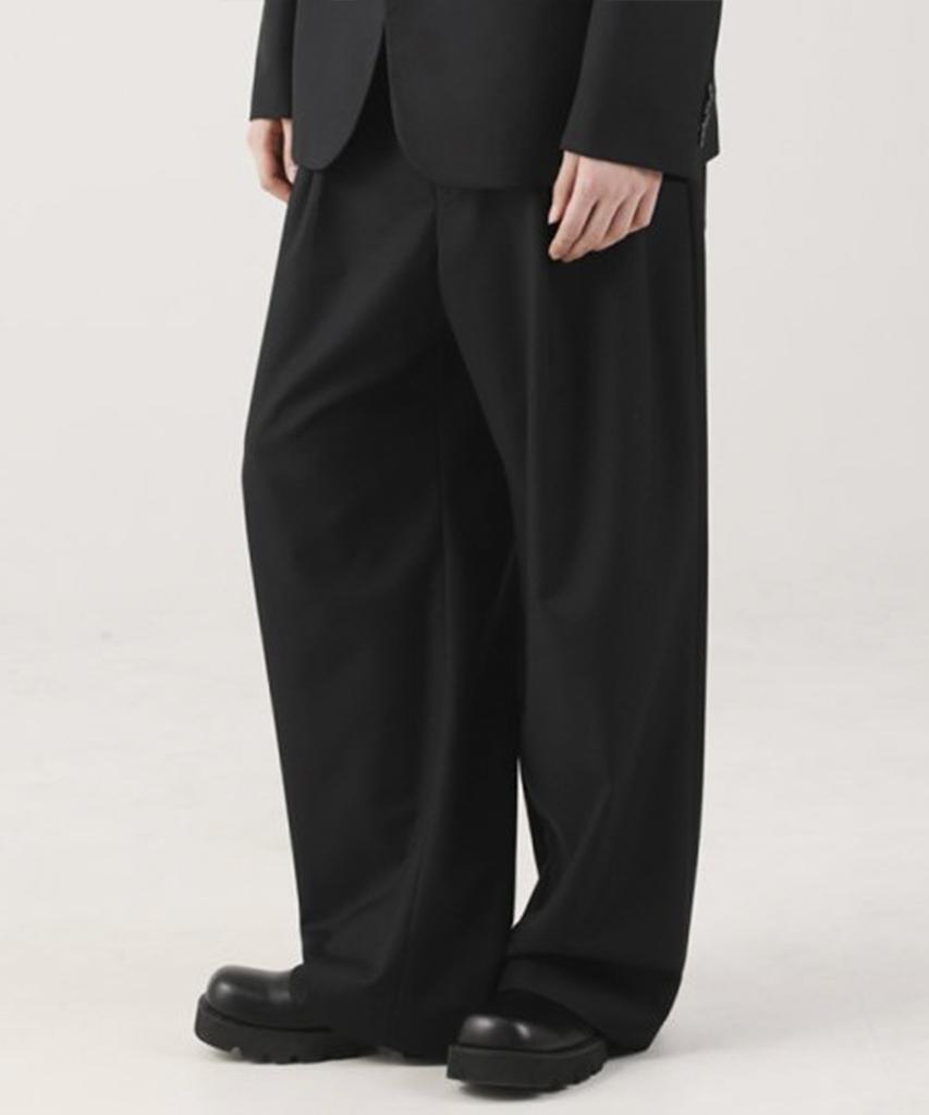 AVANDRESS Classic Double-Pleat Wide Slacks Charcoal