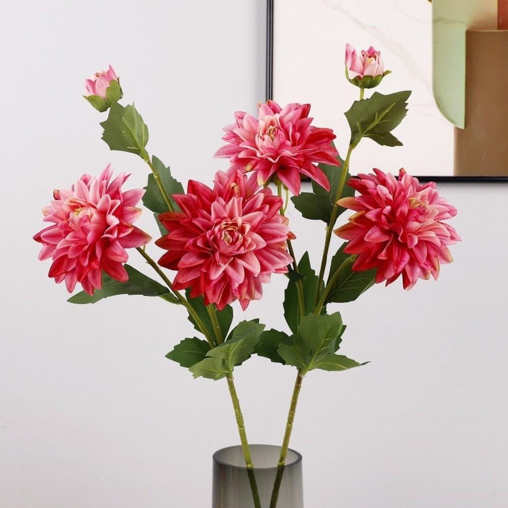 New 76cm Length Artificial Dahlia Flower Long Branch Floral Arrangement Faux Flower Realistic 3 Heads Silk Flower Home Decor