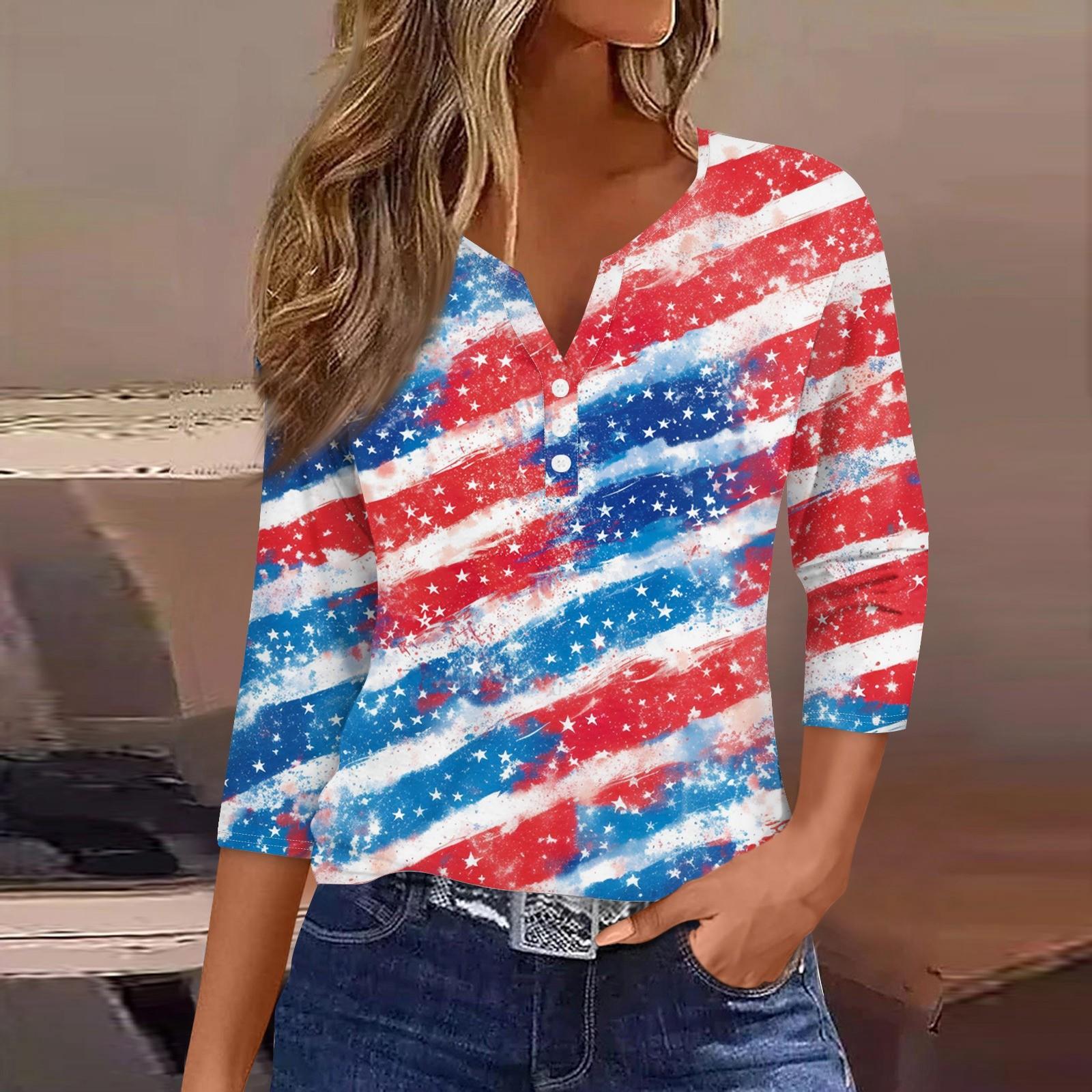 

Жен. Футболка С принтом Пуговицы Рукав 3/4 Повседневные Выходные Мода Классический Классический V-образный вырез Обычный Верх XXL