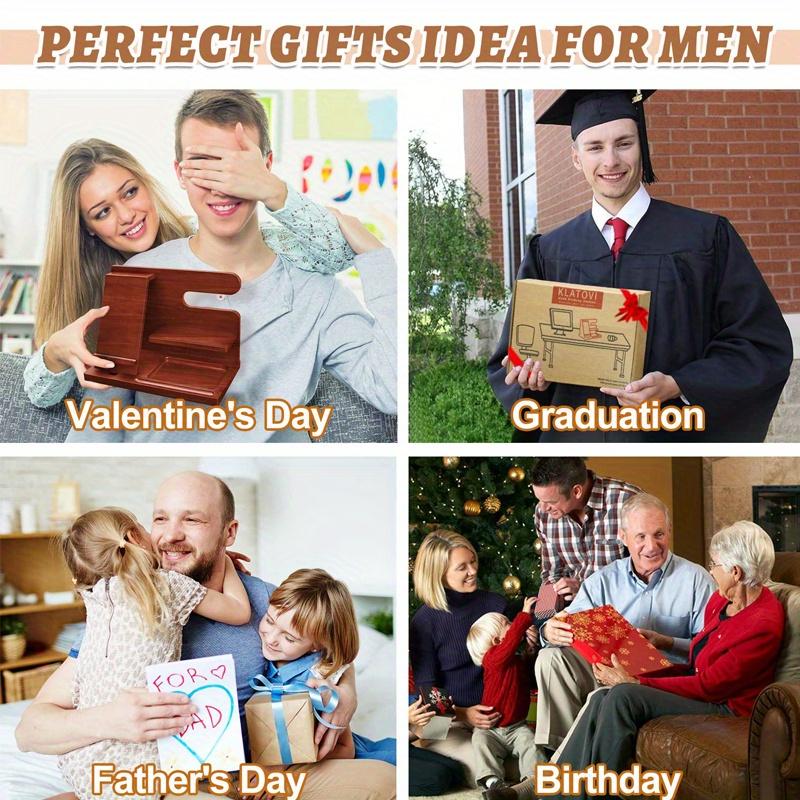 27.8*19.6*6.1cm1Stk Nachttisch Telefonständer aus Holz, Schlüssel&Uhr&Brille &Geldbörse Multifunktionale Aufbewahrungsstation Halter Ständer, Geburtstagsgeschenk für Männer.